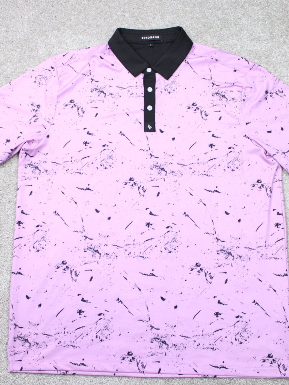 Byrd Gang Polo Shirt Men Large Pink/Black Geometric Contrast Collar Short Sleeve